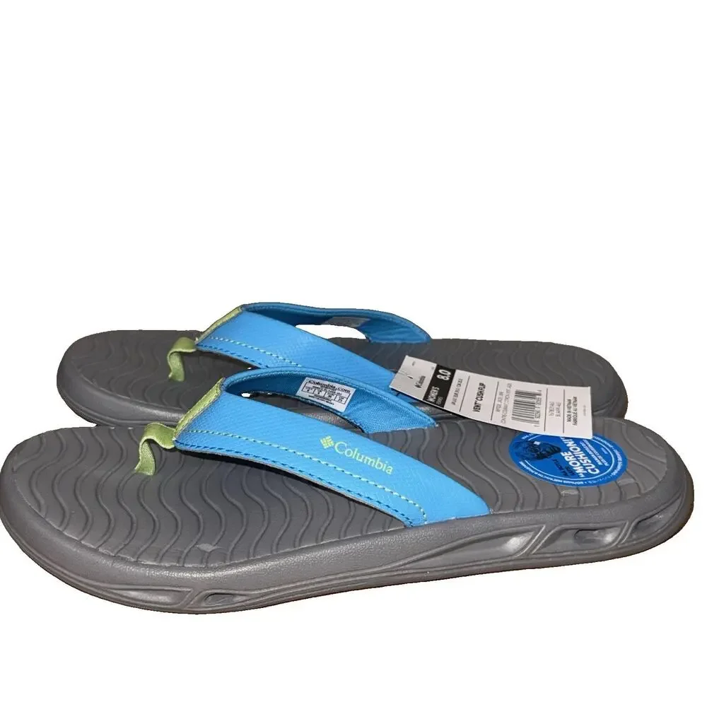 Columbia Vent Cush Flip Sandals Womens 8 Gray Blue Jade Lime Comfort Flip Flops